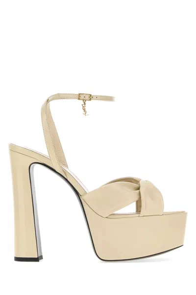 Saint Laurent Sand Leather Franciane Platform Sandals For Women In Neutral