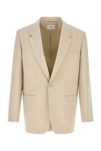 Saint Laurent Light Beige Single-breasted Wool Jacket In Neutral