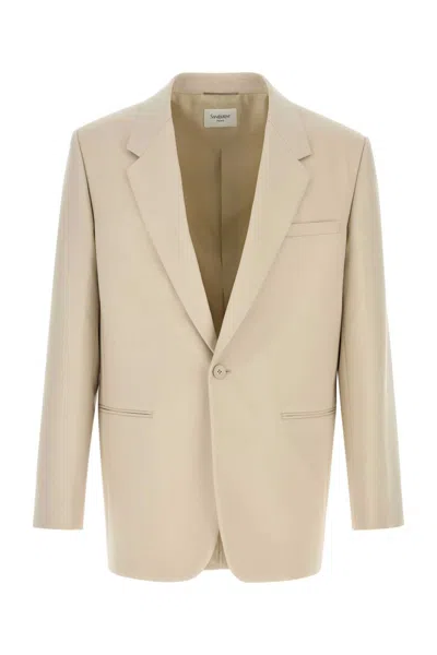 Saint Laurent Sand Wool Blazer In Neutral