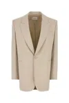 Saint Laurent White Single-breasted Jacket With Peak Revers In Wool Woman In Beige