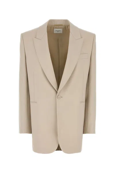 SAINT LAURENT SAND WOOL OVERSIZE BLAZER