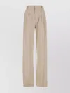 Saint Laurent Beige Pants With Belt Loops And Pences On The Front In Wool Woman