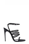 Saint Laurent Jerry Logo-embellished Leather-trimmed Satin Sandals In Black