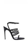 Saint Laurent Jerry Logo-embellished Leather-trimmed Satin Sandals In Black