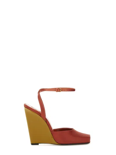 Saint Laurent Zeppe La Scandale In Satin Rust Color Women In Brown