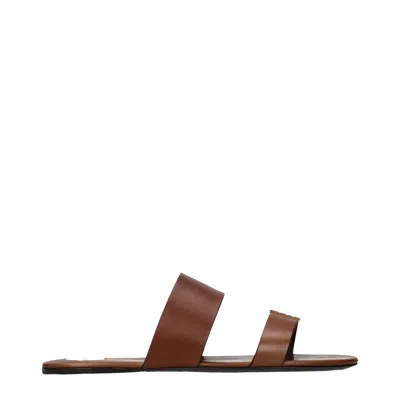Saint Laurent Sandali Babylone Female Brown And Burned Leather