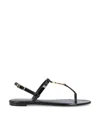 Saint Laurent Black Cassandra Flat Sandals In Crocodile-embossed Leather With Gold-tone Monogram