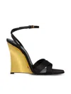 Saint Laurent Black Wedges With Criss-crossed Ankle Strap In Viscose And Silk Blend Woman