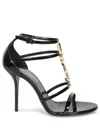 Saint Laurent Cassandra Sandals In Patent Leather With Gold-tone Monogram