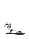 Saint Laurent Black Sandals With Cassandre Logo And Laces Around The Ankle In Leather Woman