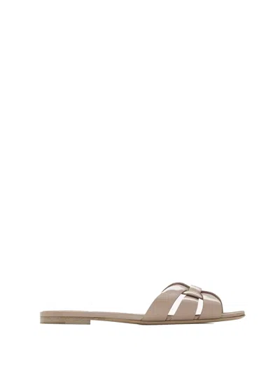 Saint Laurent Leather Sandals With Crisscross Straps In Neutral
