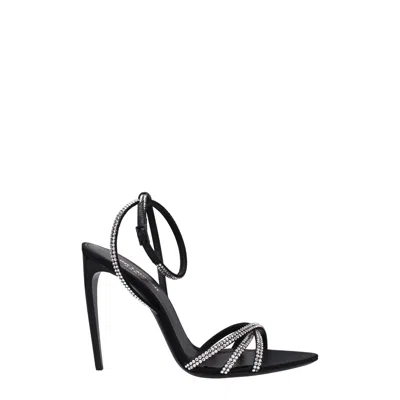 Saint Laurent Women's Ava Sandals In Crepe Satin With Rhinestones In Nero Crystal