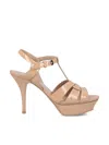Saint Laurent Tribute Woven Patent-leather Platform Sandals In Beige