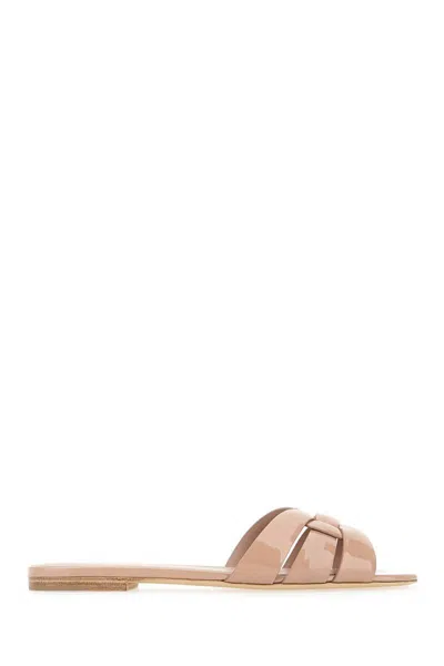 Saint Laurent Tribute 05 Strappy Flat Sole Slippers In Beige