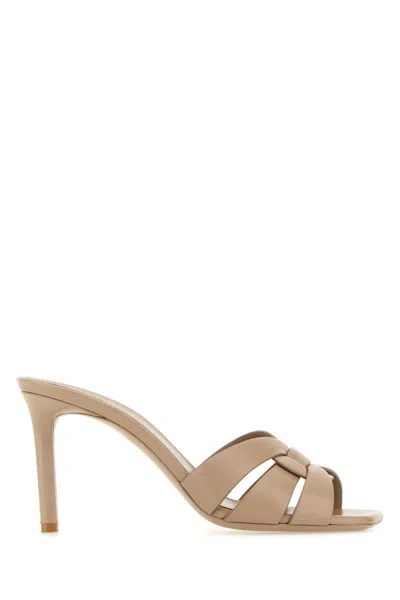 Saint Laurent 85mm Tribute Leather Mules In Beige O Tan