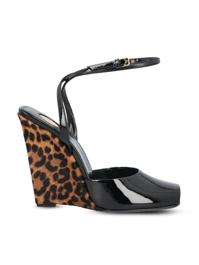 Saint Laurent La Scandale Wedge Open Toe Sandals In Animal Print