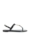 Saint Laurent Black Cassandra Flat Sandals In Crocodile-embossed Leather With Gold-tone Monogram In Black