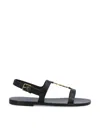 Saint Laurent Black Sandals With Metal Cassandre On The Front And Adjustable Strap In Leather Woman In Black