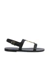 Saint Laurent Black Sandals With Metal Cassandre On The Front And Adjustable Strap In Leather Woman In Black