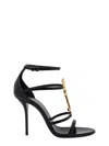 Saint Laurent Cassandra Logo-embellished Patent-leather Sandals In Black