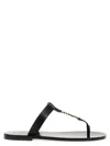 Saint Laurent Cassandra Flat Sole Metallic Toe Strap Sandals In Black
