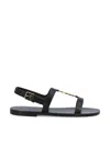 Saint Laurent Black Sandals With Metal Cassandre On The Front And Adjustable Strap In Leather Woman In Black