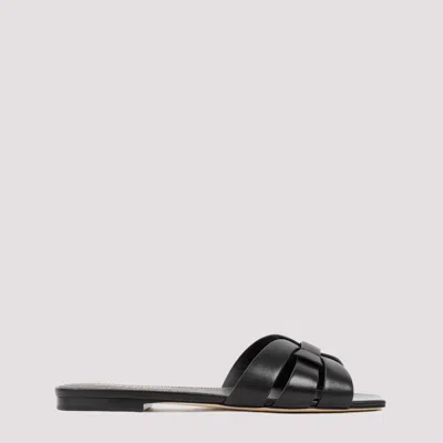 Saint Laurent Tribute Nu Pieds Embossed Croc Flat Sandals In Black