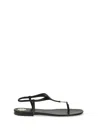 Saint Laurent Smooth Leather Cassandra Triangular Upper Flat Sandals Shoes In Black
