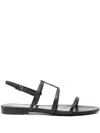 Saint Laurent Black Leather New Cassandra Sandals In Black