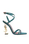 Saint Laurent Opyum 110 Monogram Sandals In Duck Blue