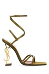 Saint Laurent Opyum Ysl Logo-heel Wrap-ankle Sandals With Golden Hardware In Green