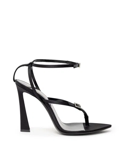 Saint Laurent Sandals In Crepe Satin  In Nero