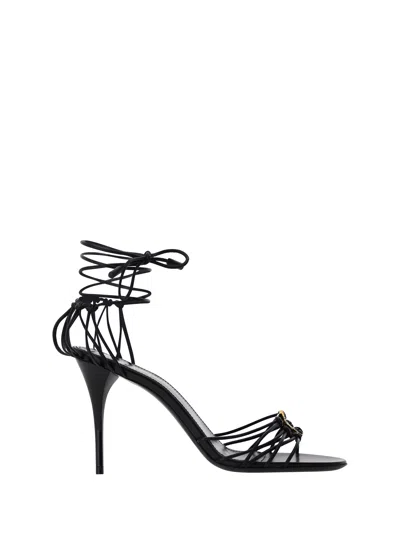 Saint Laurent 90mm Babylone Cassandre-plaque Leather Sandals In Black