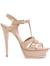 Saint Laurent Tribute Leather T-strap Platform Sandals In Pink