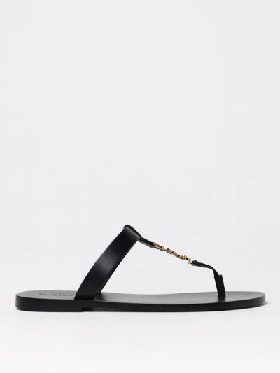 Saint Laurent Cassandra Logo Plaque Flat Sandals In Black