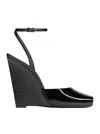 Saint Laurent La Scandale 110 Patent Leather Wedge Sandals In Black