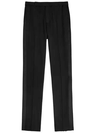 Saint Laurent Satin And Wool Slim-leg Trousers In Black
