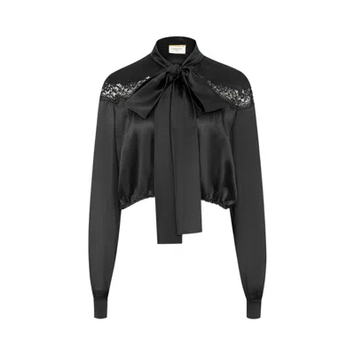 Pre-owned Saint Laurent Satin Blouse 'noir' | Black | Women's Size 38