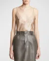 Saint Laurent Women's Lace Trim Top In Taupe