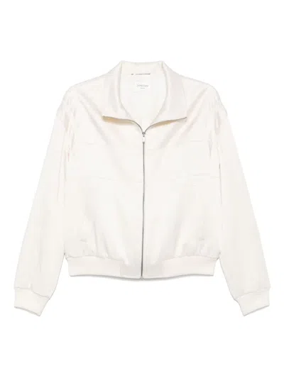 Saint Laurent Satin Bomber Jacket In Neutral