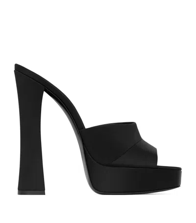 Saint Laurent Satin Boogie Platform Mules 110 In Black
