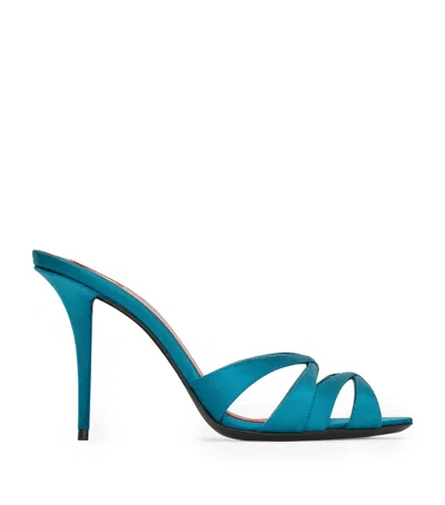 Saint Laurent Satin Chandelle Mules 95 In Blue