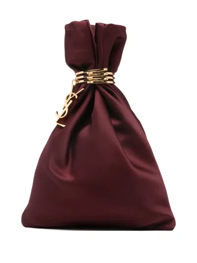 Pre-owned Saint Laurent Satin Clutch Bag In Red