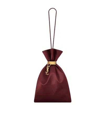 Saint Laurent Satin Clutch In Red