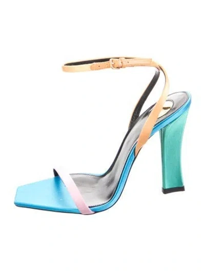 Pre-owned Saint Laurent Satin Colorblock Pattern Sandals W/ Tags In Multi