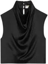 Saint Laurent Cowl-neck Sleeveless Satin Crop Top In Black