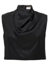 Saint Laurent Cowl-neck Sleeveless Satin Crop Top In Black