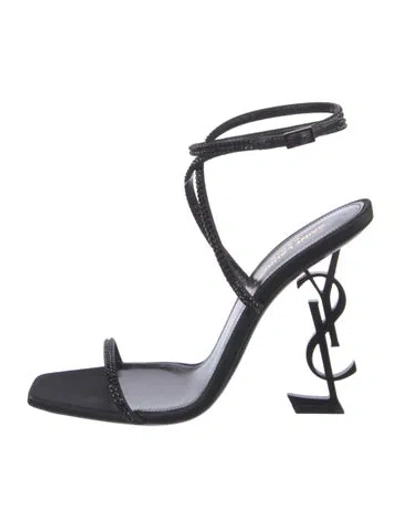 Pre-owned Saint Laurent Satin Crystal Embellishments Gladiator Sandals In Black