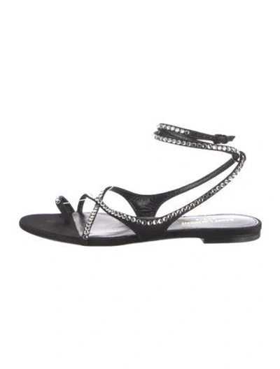 Pre-owned Saint Laurent Satin Crystal Embellishments Gladiator Sandals In Black
