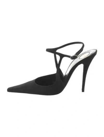 Pre-owned Saint Laurent Satin Crystal Embellishments Mules In Black